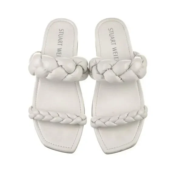 Stuart Weitzman White Leather Braided Slide Sandals Size 10 Women’s - Picture 8 of 8